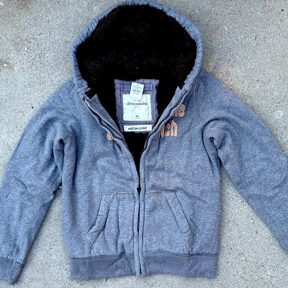 NEW ABERCROMBIE WOLF JAW FAUX FUR JACKET WINTER BOY APPLIQUÉ MEN COAT WARM BAG X - Picture 2 of 9